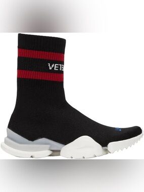 Authentic Vetements/Reebok Black, Red & White Knit Slip-On Sneakers